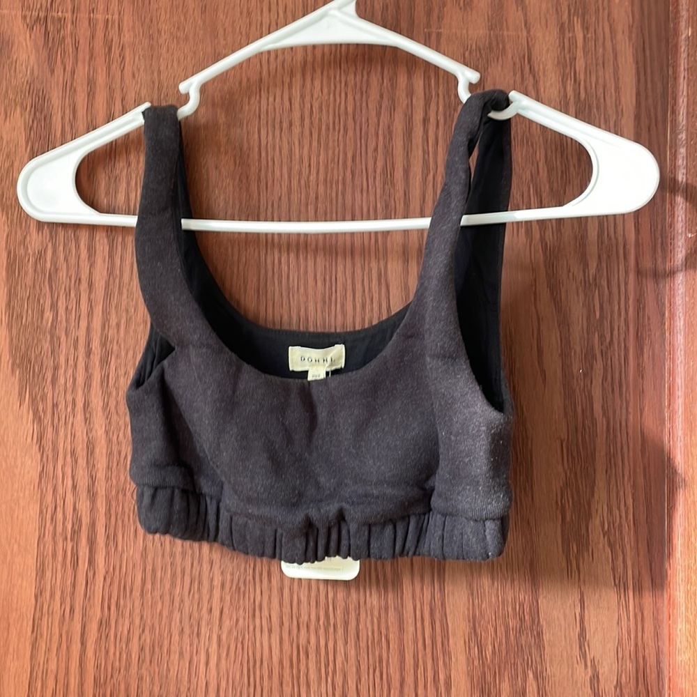 NWT Donni Top Women's Size Black Soft Lounge Scoop Neck Crop Top New